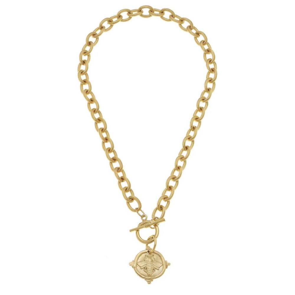 BRAND NEW SUSAN SHAW women's bee intaglio toggle necklace in gold